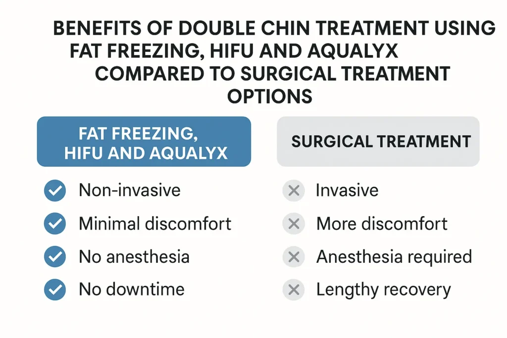 Graphic about the benefits of double chin treatment Mill Hill - from LA LIPO