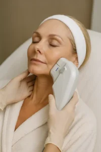 Woman receiving HIFU non surgical facelift treatment Mill Hill