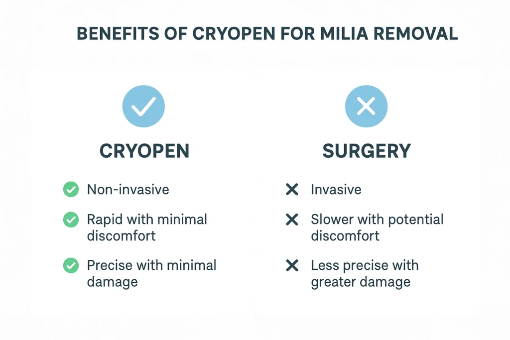 Benefits of cryopen for milia removal Mill Hill compared to surgical treatments.